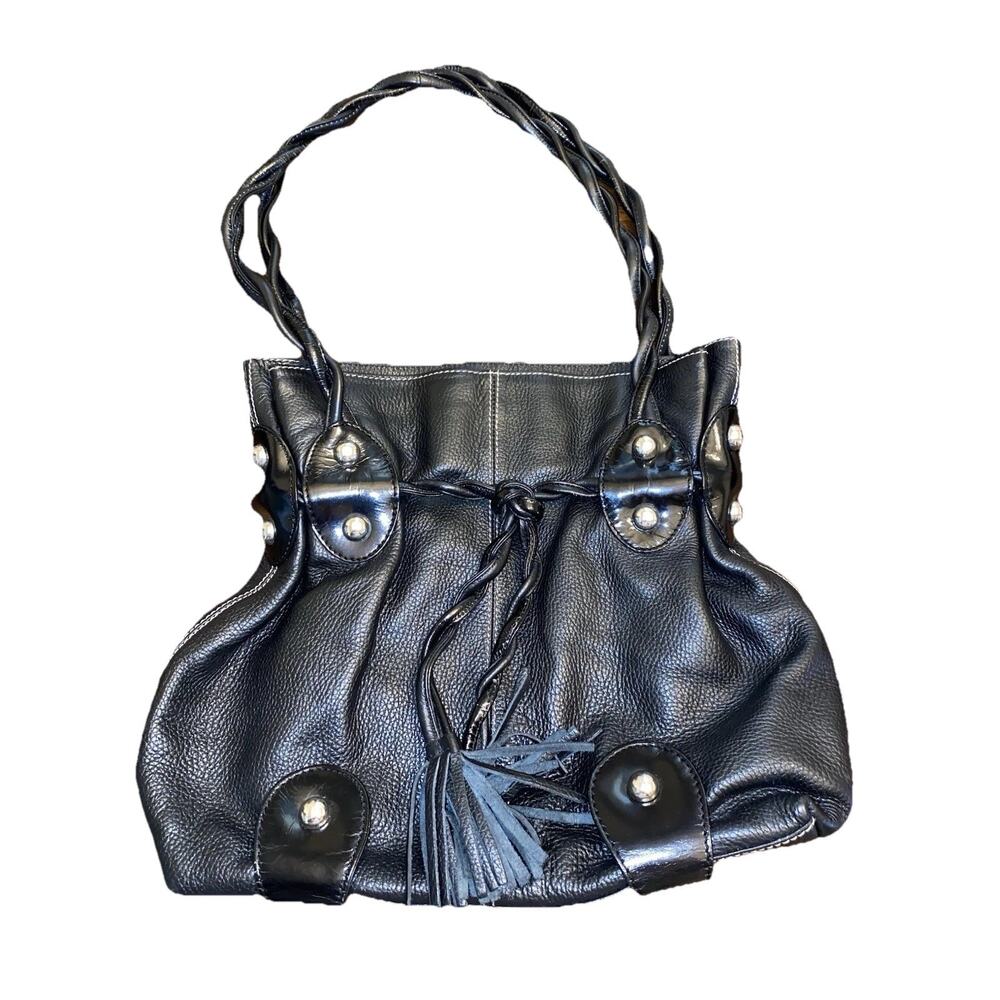 MICHAEL ROME Designs Black Leather Shoulder Bag Made in Italy